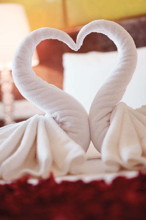 Dorsett Putrajaya Hotel Exterior photo The photo shows two towel swans artfully arranged to resemble a pair of elegant swans. Their necks curve gracefully towards each other, and the towels are draped in a way that mimics the wings and body of the swans. The overall effect is decorative a